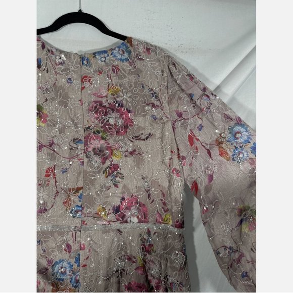 NWT $498 Mac Duggal [ 18 ] Floral Embellished Long Sleeve Midi Dress Mauve‎ - Picture 13 of 16